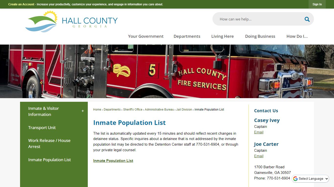 Inmate Population List | Hall County, GA - Official Website